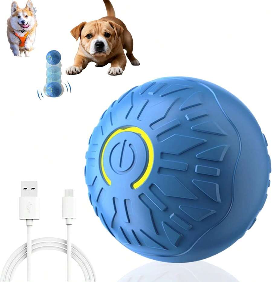 Interactive Dog Toys Dog Balls,Durable Motion Activated Automatic Rolling Ball Toys/Small/Medium Dogs(Blue - Orange - View 1