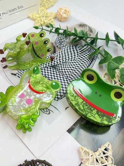 1pc Cute Frog Claw Hair Clip, Acrylic Creative Ponytail Hair Tie, Unique Daily Hair Accessory, Elegant Hair Clip For Women, Suitable For Autumn/Winter Holiday Summer Beach Claw Clips Vacay Hair Claws