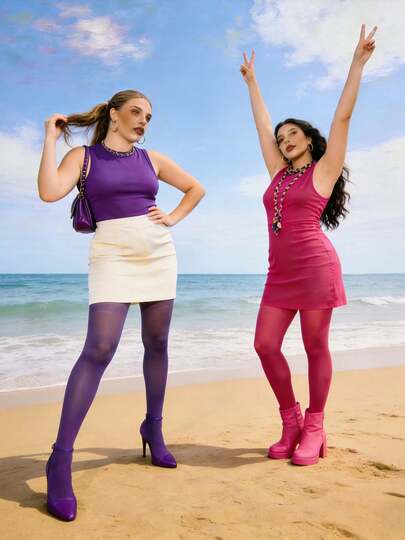 2 Pairs Purple + Rose Red High Elasticity Velvet Pantyhose, Plus Size Slimming Candy Color Sheer Stockings, Thin Tights For Spring/Summer, Sexy Leg Wear