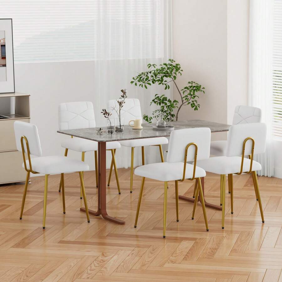 VECELO Dining Chairs Set Of 6, Modern Upholstered Dining Room Chairs With PU Leather Padded Seat, Armless Kitchen Chairs With Curved Backrest And Solid Wood Legs For Dining Room, Kitchen, Apartment - trắng - Xem 1