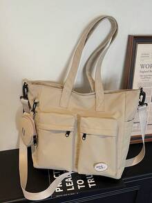 新款时尚休闲多口袋大容量男女通用单肩包，韩版通勤/上学斜挎包，可折叠购物旅行度假手提包 - 彩色 - 查看 17