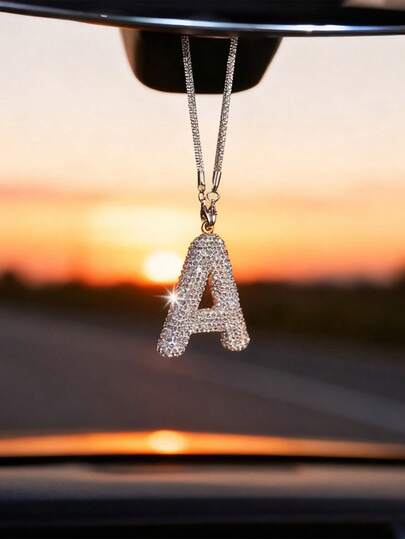1pc Full Diamond Shiny Letters Car Decoration, Interior Rearview Mirror Decoration, Car Decoration Accessories