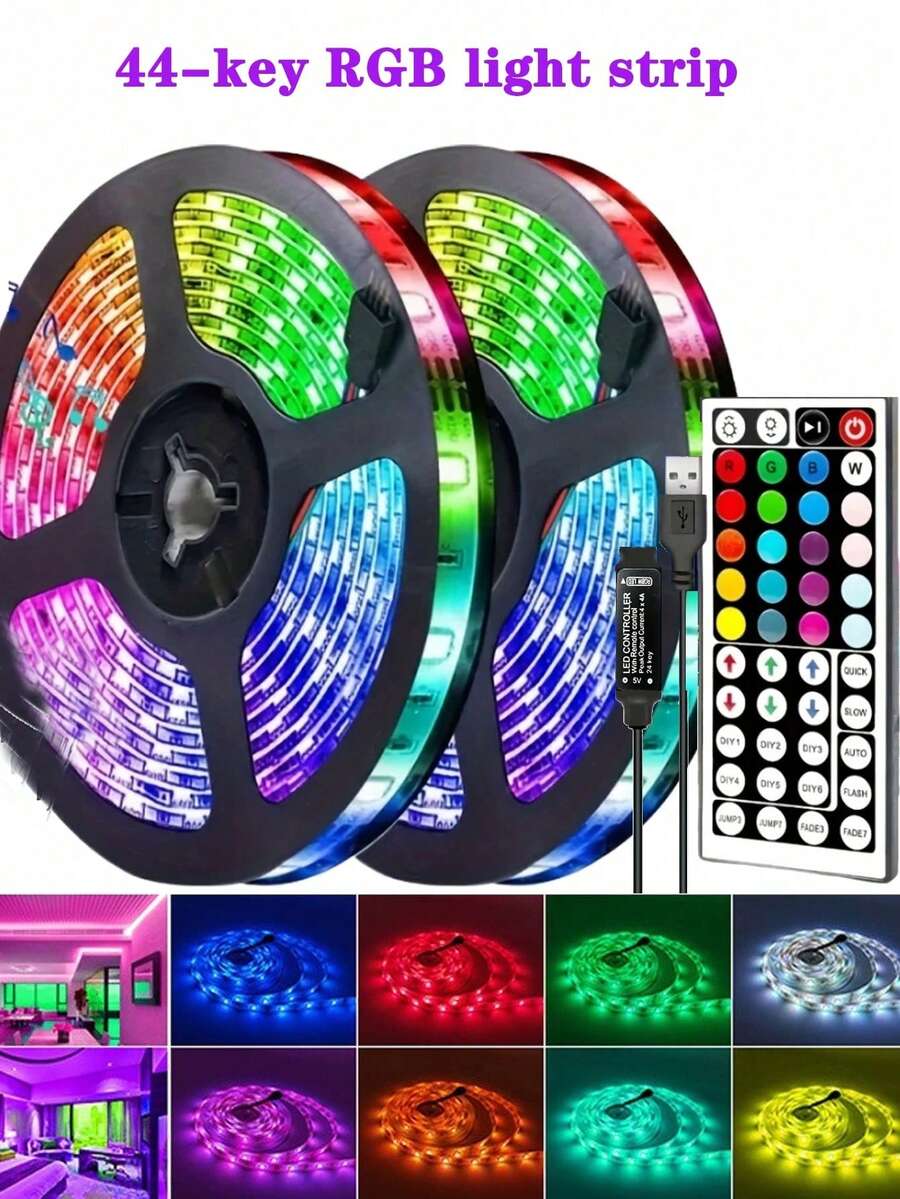1 Stück 44-Tasten Fernbedienung LED Lichtstreifen, geeignet für Schlafzimmer, Wohnzimmer, Heimdekoration, Gaming, Party Beleuchtung, einstellbare Farbe & Modus, inklusive Fernbedienung