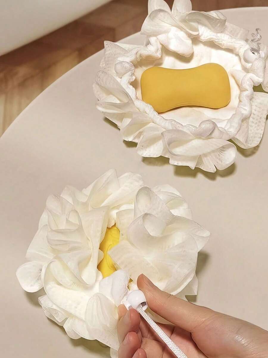Madebyblanc 2-In-1 Bath Ball, Towel Loofah With Drawstring Closure,Bar Soap Pouch, Flower Shaped Soap Bar Bags,Bar Soap Pouch, Flower Shaped Soap Bar Bags,Exfoliating Mesh Body And Facial Cleansing Tool, Bathing Foam Manufacturing Tools, Home & Living(White) - Multicolor - View 1
