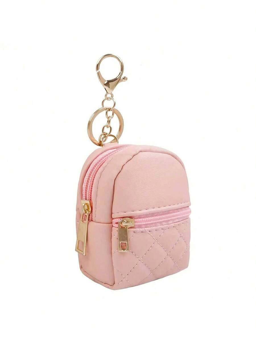 "Mini Backpack Keychain For Women, Cute Bag Keyring, Coin Pouch, Card Holder & Cable Organizer – Zipper Storage, Perfect For All Seasons" - Black - View 1