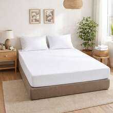 Ecommerc3 Lenzuolo con angoli elasticizzati, 100% cotone naturale, per letti da 90 a 200 cm, con bordo elasticizzato, disponibile in vari colori. - Bianco - Visualizzare 1