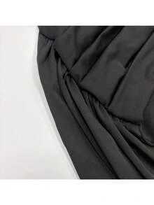 Spring And Summer New High-End Women's Clothing Celebrity Style Solid Color Turtleneck Long-Sleeved Streamer Pleated Hip-Wrapped Temperament Dress Skirt - Black - View 8