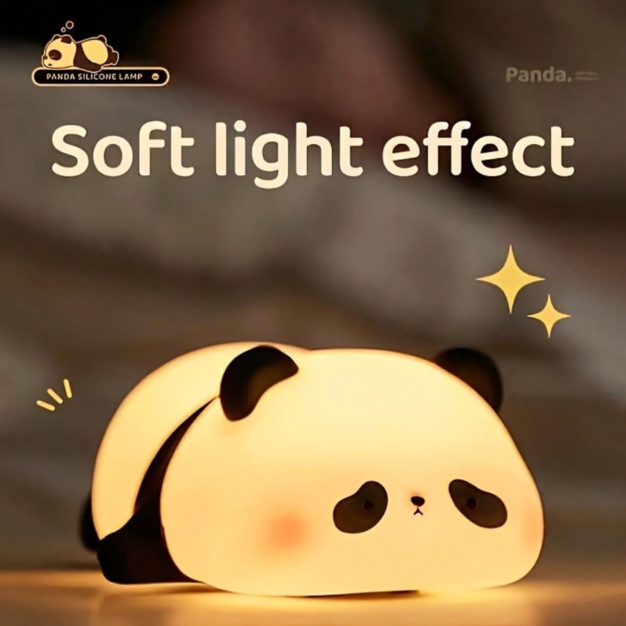 Lámpara de silicona con diseño de panda, luz nocturna de aplauso de panda, lámpara de dormir para mesita de noche, recargable por USB, 3 niveles de