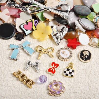20/50/100pcs Assorted Fashionable Electroplated Pearl, Letter, Geometric Flower Plastic Decorative Accessories, DIY Jewelry, Phone Case, Shoe Clips