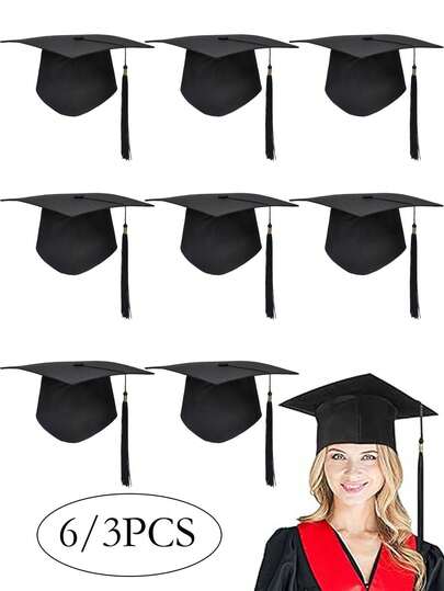 6/3件套带流苏毕业帽；毕业典礼学生帽、毕业派对装饰帽、毕业照道具、返校派对纪念品、毕业舞会服装帽、毕业典礼拍照道具，适合学生团体照、返校活动装饰、毕业季纪念礼物