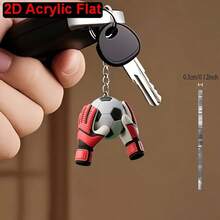 New 2D Flat Football Keychain, Perfect Gift For Football Fans, Car Key Chain Decor - Black and White - View 3