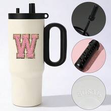 1个冰霸杯，大容量不锈钢恒温水瓶，便携式，26个字母A-Z图案，带吸管手柄 - 白色 - 查看 16