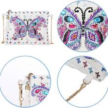 1件装钻石画套装链条包，蝴蝶孔雀系列，PU皮革材质，镶嵌马赛克水晶水钻的肩链包，适合日常通勤、休闲外出，也可作为礼物赠送。 - 查看 4