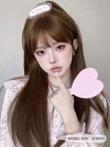 alicegarden 24-Inch Long Synthetic Wig Featuring A Natural Straight Style A Stunning Rust-Brown. Designed With Bangs , It Is Crafted From Heat-Resistant Fiber To Ensure Durability. This False Hairpiece Is Perfect For Daily Use, Offering A Natural And Realistic Appearance That Mimics. (Excluding Accessories) - Rust Brown - View 2