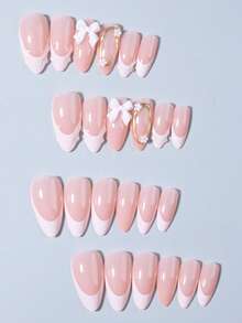 24片杏仁形3D凝胶美甲贴纸，打造花卉美甲、法式美甲、珍珠装饰，完美贴合亚克力美甲套装，包含：1瓶果冻凝胶和1把指甲锉，适合夏季美甲、法式美甲、女士日常、派对和节日场合。 - 彩色 - 查看 4