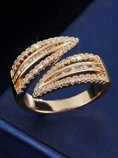 1pc Delicate Micro-Inlaid Zirconia Open Ring, Fashionable Wrap-Around Ring, Versatile For Daily Wear, Gift For Best Friend Birthday