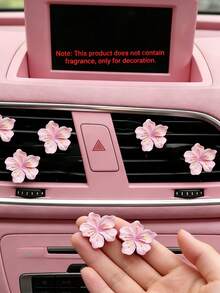 5pcs Alloy Lovely Sakura Design Car Air Freshener Vent Clip, Car Vent Decoration Clip, Car Interior Accessories, Fragrance-Free - 5 Pink Cherry Blossom Decorative Clips - View 4