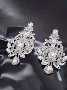 1 Paar elegante funkelnde Kristall-Diamant-Anhänger-Ohrringe, geeignet für Bankette, Hochzeiten und andere Anlässe, übertriebene Diamant-Anhänger-Ohrringe für Frauen - Verschiedenfarbig - Übersicht 7