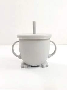 1pc Baby Silicone Material Cute Footprint Bottom Grip Dual-Ear Straw Cup, Suitable For Everyday Baby Drinking - Multicolor - View 17