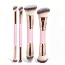 Set de 4 piezas de brochas de maquillaje de doble punta de tamaño grande, brocha de base suave, brocha de contorno, brocha de polvo - Multicolor - Ver 3