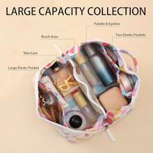 DYSHAYEN Bolsa de maquillaje de viaje con compartimentos bolsa de cosméticos con revestimiento transparente para mujer bolsa de aseo plana abierta impermeable Rainbow Gingham - Cuadros de arcoíris - Ver 2