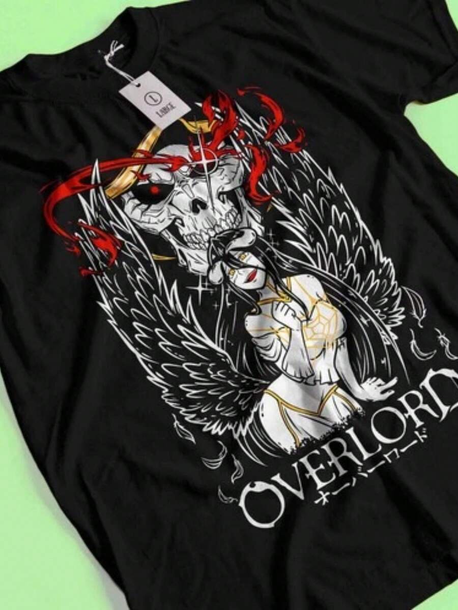 Overlord-Shirt Ainz Ooal Gown Shirt Albedo Shalltear Bloodfallen Tshirt Anime (2) - 黑色 - 查看 1