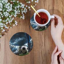 6/120pcs 2D Printed Football Sports Event Design Round PET Coasters, Suitable For Yard, Kitchen, Living Room, Family Gathering Tabletop Decor, Gift For Friends And Family On Holidays, Suitable For Valentine's Day, Wedding, Birthday Party Home Decor Accessories, Best Gift For Friends - Multicolor - View 6