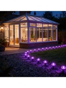 30LED Solar Path Garden Lights, Purple Fairy Lights, IP44 Waterproof Durable, Embedded Installation Outdoor Garden Lights, Suitable For Walkways, Lawns, Camping Gatherings And Other Decorative Lighting - 彩色 - 查看 7