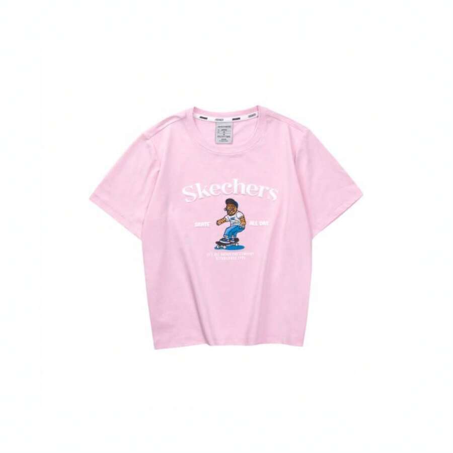 Skechers 女士字母印花透气休闲短袖T恤，春夏款 - 粉色 - 查看 1