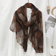 1条新款人字纹扎染亚麻围巾，女士百搭披肩 - 彩色 - 查看 10
