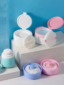 2个/1个婴儿爽身粉可填充容器，旅行便携设计，婴儿及儿童适用爽身粉粉扑盒 - 彩色 - 查看 1