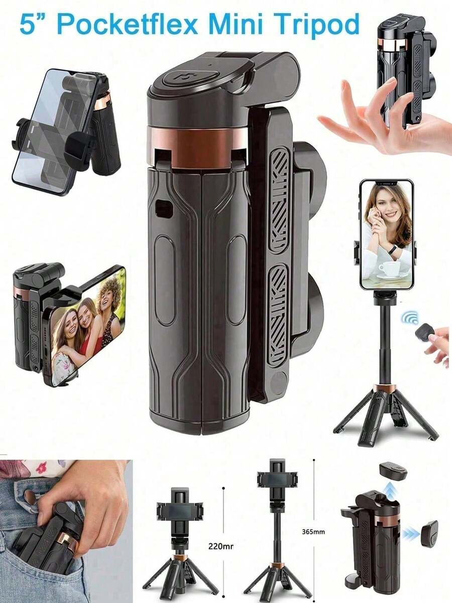 YAIUZGOO Mini 3-In-1 Phone Tripod, Extendable Handle, Detachable Remote, Pocket-Sized, Essential For Travel Photography, Aluminum Alloy, 360° Flexible Rotation, Selfie Stick Tripod, One-Button Operation