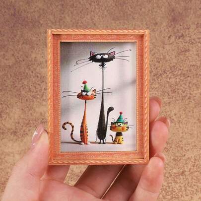 1pc Interesting Cat Pattern Fridge Magnet, Wooden Frame Refrigerator Magnet, Home Decor, Fun Gift!