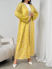 Bamglam 夏季扎染无肩带连衣裙，浪漫荷叶边下摆，度假装扮女装 - 金色 - 查看 4