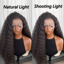 22英寸长波浪假发，13x4蕾丝前合成丝假发，150%密度自然发际线，耐热合成纤维假发，适合女性日常佩戴、聚会、度假等场合。 - 黑色 - 查看 9