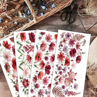 4pcs Wildflowers Transfer Paper Set - Valentines Wildflowers Vinyl Transfer Paper - UV DTF Transfer Paper - DIY Golden Foil Transfer Paper - Waterproof Scratch-Resistant Transfer Paper - Glass Cup Transfer Paper Pack - Suitable For Glass Cups - Decorative Cups DIY Crafts