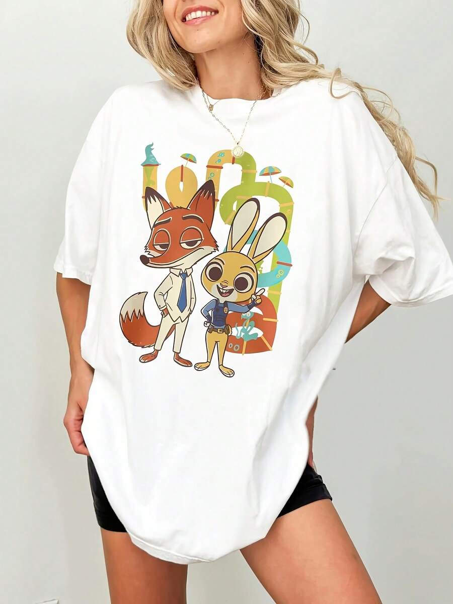 "Zutopia 2" Nick And Judy T-Shirts, Nick Wilde's Fantasy Pipeline Adventure T-Shirts, Walt Animation Studio T-Shirts - trắng - Xem 1