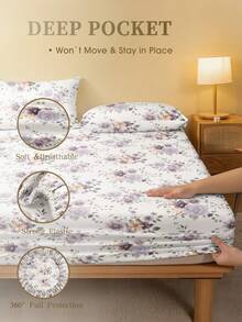 1件复古花卉图案床笠，时尚农舍风格床垫保护套，清新优雅，适合情人节床上用品，柔软透气，适用于所有尺寸的床——双人床、标准双人床、大号双人床、特大号双人床，适合11.8英寸厚的床垫，抗皱透气，有助于睡眠，可机洗。宿舍必备。 - 彩色 - 查看 4