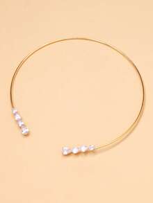 1件女士水滴形锆石颈链，时尚简约日常佩戴金属锁骨链 - 金色 - 查看 6