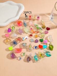 20pcs/Pack Mixed Glow-In-The-Dark Ocean Shell & Fruit Series Transparent Sparkling DIY Bag Charm, Keychain, Bracelet Jewelry Accessories - Marine Series Mixed Transfer - View 5
