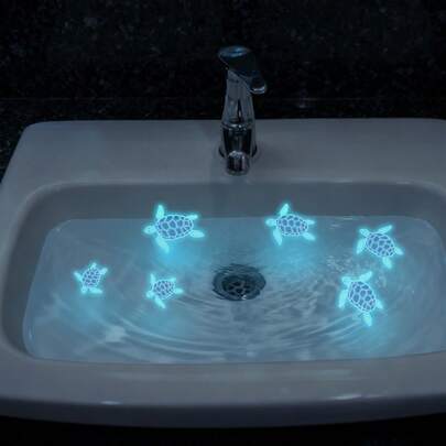 1pc Glow-In-The-Dark Sea Turtle Bathroom Sticker, Cute Waterproof Removable Bathroom Sink Decal For Kids