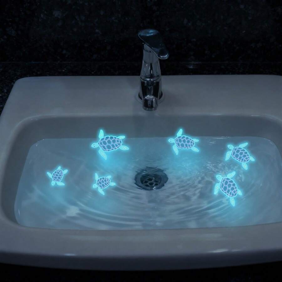 1pc Glow-In-The-Dark Sea Turtle Bathroom Sticker, Cute Waterproof Removable Bathroom Sink Decal For Kids - Glow-in-the-dark Turtle - View 1