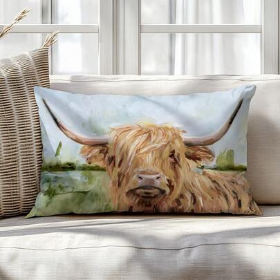 1件装农场高地奶牛印花装饰枕套，柔软桃皮绒面料，30*50厘米/40*60厘米靠垫套，适用于现代沙发、室内装饰、派对、礼品