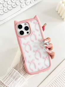 Bow-Knot Painted New Cat Ear 2-In-1 High-End Thick Shockproof Phone Protective Case Suitable For IPhone 17/17 Pro/17 Pro Max, P15 Pro Max, Fashionable 14 Pro Max, Anti-Fall P13/XS/XR Cartoon P11/7 Plus 8P/7 8 ES2 Soft Shell Protective Cover - Multicolor - View 2