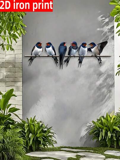 1 pieza Decoración de pared de metal vibrante con forma de golondrina - Una opción clásica atemporal, adecuada para vallas y ramas de jardín, que embellece perfectamente patios y terrazas, un regalo para amantes de las aves, diseño plano 2D.