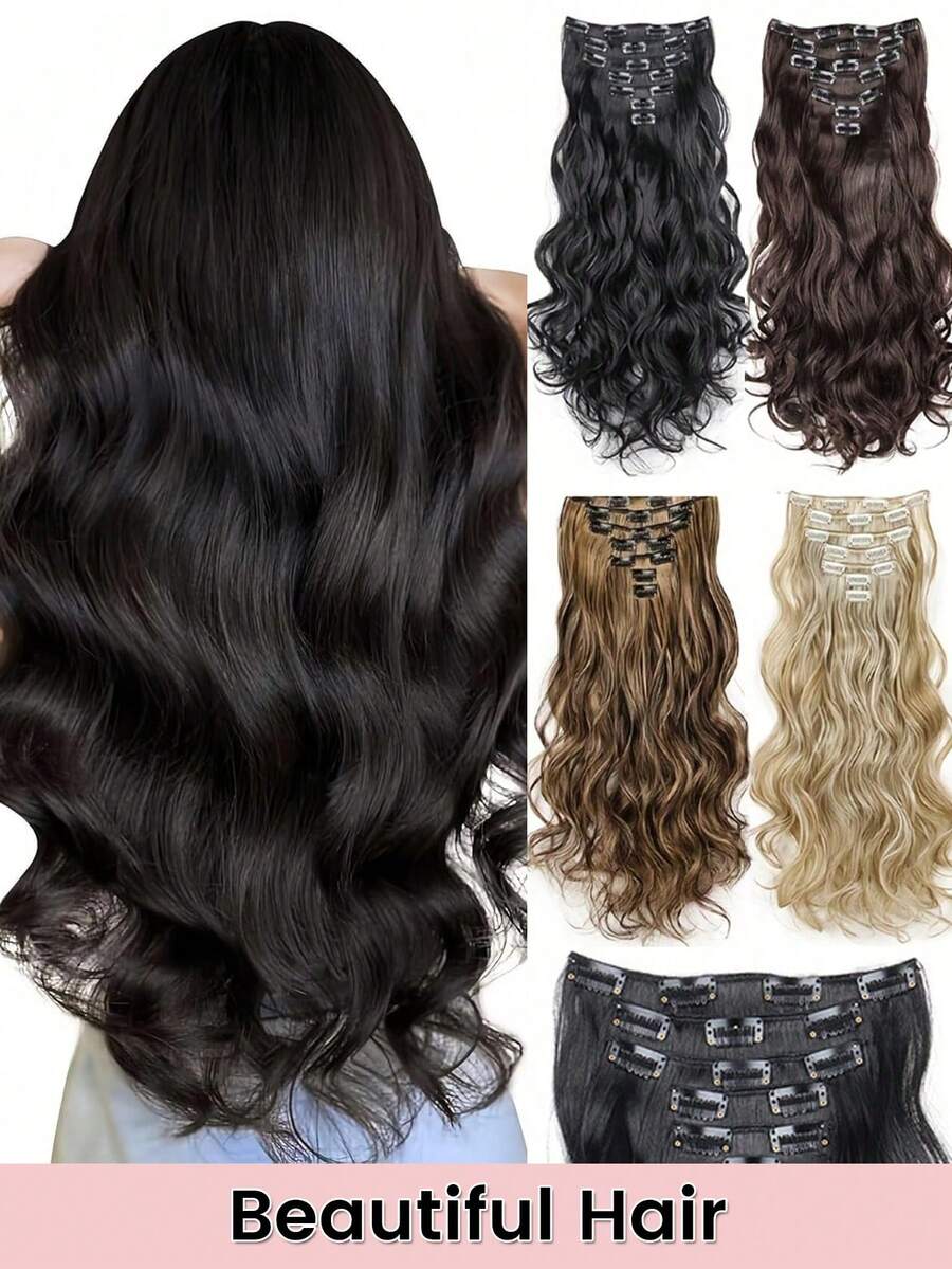 30英寸合成长卷发片，自然波浪夹式接发，增加发量，全头挑染，柔软浓密，适合女性、女孩日常派对佩戴