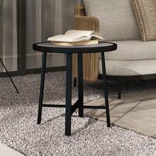 Round Small Garden Table 50.5cm Outdoor Side Table With SPC Tabletop Metal Frame And Anti-Slip Foot Pads For Garden Balcony Grey Wood Effect - Grey - View 8