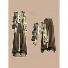 Women Two-Piece Outfits - Brown Premium Three-piece Set - View 6