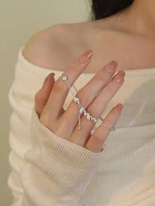 1pc S925 Sterling Silver Minimalist Nature-Inspired Delicate Zirconia Inlaid Branch & Leaf Design Bracelet, Suitable For Women's Daily Wear, Gift - Silver - View 3