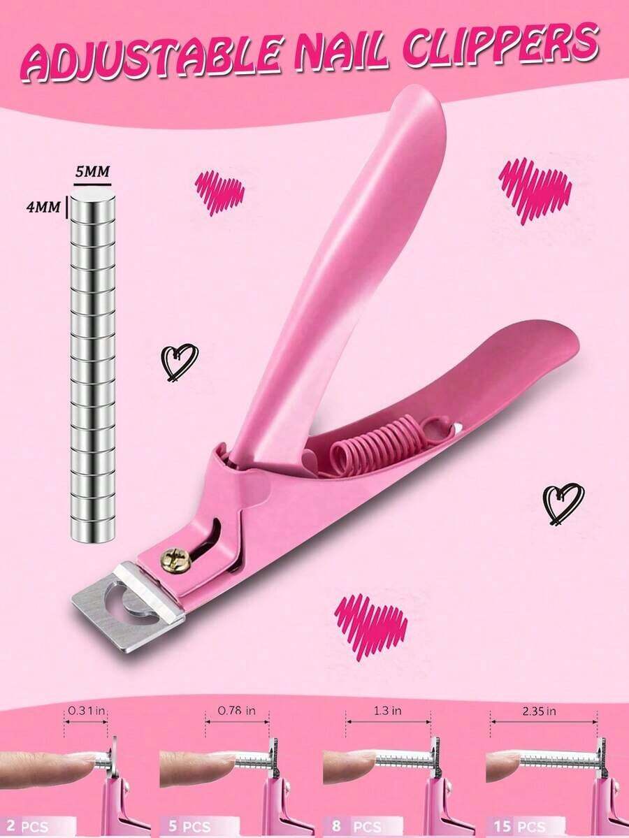 Nail Clippers,Pink False Nail Tip Cutter,Adjustable Nail Clippers,Acrylic Nail Cutter With 15PCS Magnet,Violet Red Premium Adjustable Nail Clippers With Magnets Sizers For Acrylic Nails,Stainless Steel Nail Cutter Trimmer For Artificial Fake False Tips,Manicure Sharp Blade Clip Tool For Salon Beauty,Metal Premium Nail Clippers With Magnets Sizers For Acrylic Nails - Hồng - Xem 1